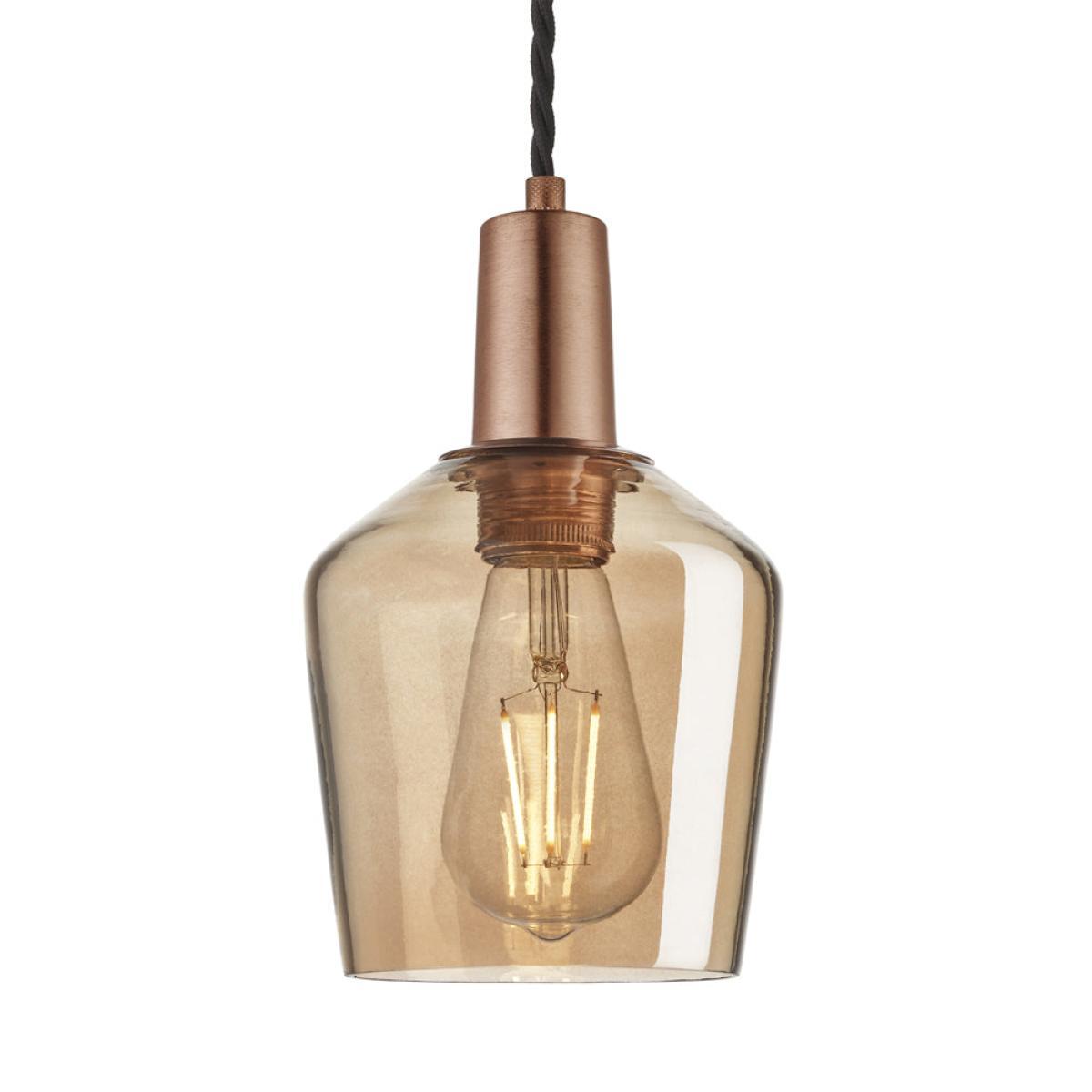 Industville Sleek Tinted Glass Schoolhouse Amber Pendant / 5. 5 Inch Brass Holder – image 8