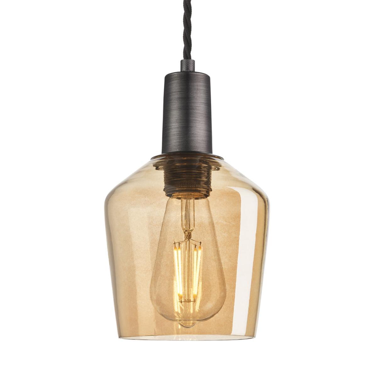 Industville Sleek Tinted Glass Schoolhouse Amber Pendant / 5. 5 Inch Brass Holder – image 10