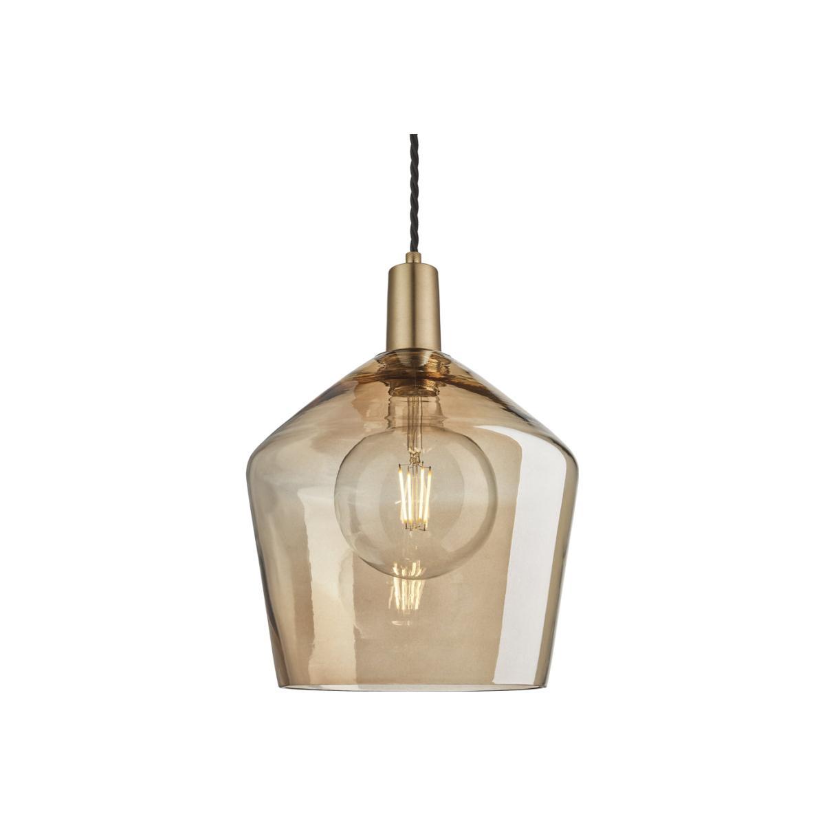 Industville Sleek Tinted Glass Schoolhouse Amber Pendant / 5. 5 Inch Brass Holder – image 1