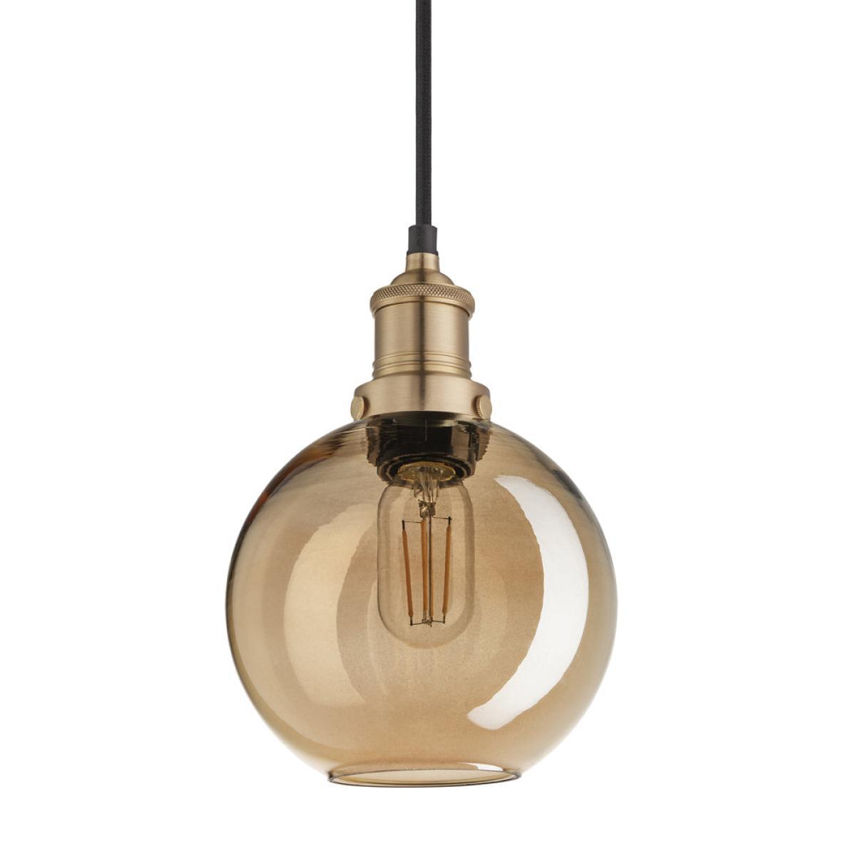 Industville Brooklyn Tinted Glass Globe Amber Pendant / 7 Inch Brass Holder – image 2