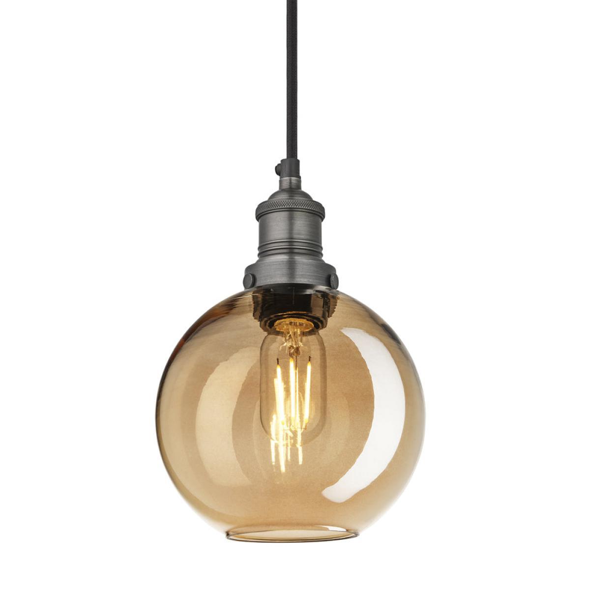 Industville Brooklyn Tinted Glass Globe Amber Pendant / 7 Inch Brass Holder – image 3