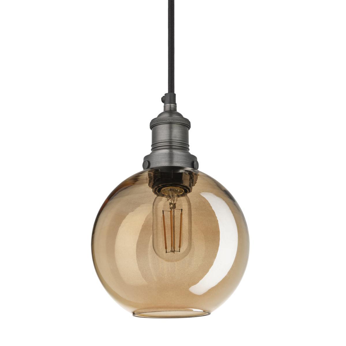 Industville Brooklyn Tinted Glass Globe Amber Pendant / 7 Inch Brass Holder – image 4