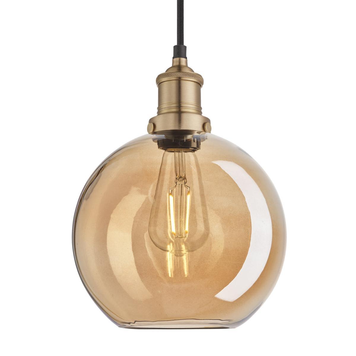 Industville Brooklyn Tinted Glass Globe Amber Pendant / 7 Inch Brass Holder – image 5