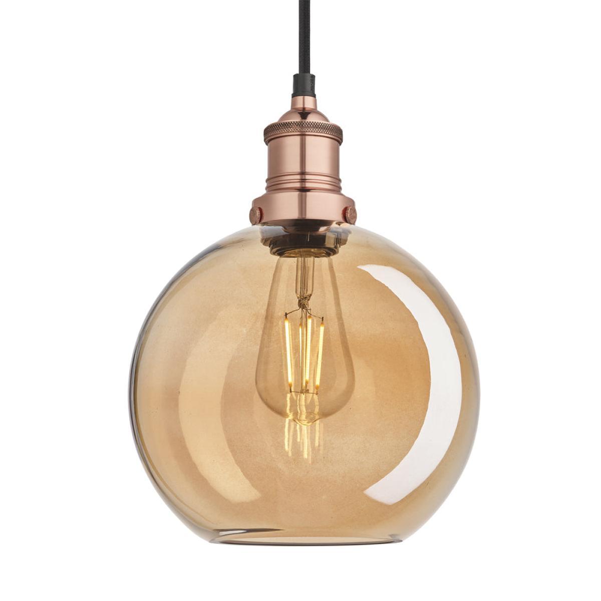 Industville Brooklyn Tinted Glass Globe Amber Pendant / 7 Inch Brass Holder – image 7