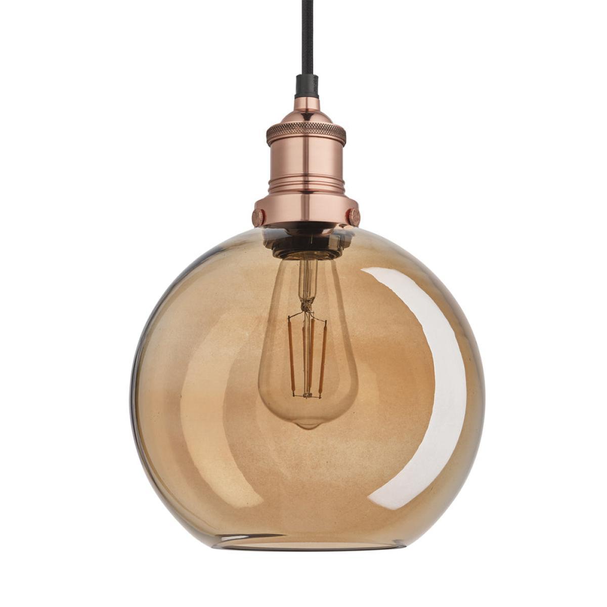 Industville Brooklyn Tinted Glass Globe Amber Pendant / 7 Inch Brass Holder – image 8