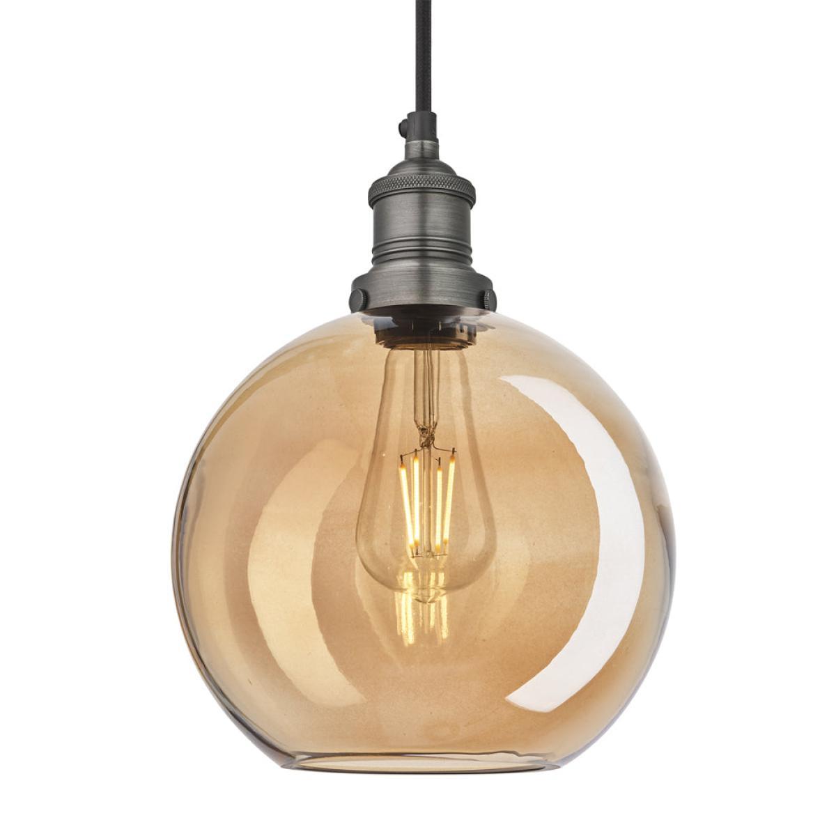 Industville Brooklyn Tinted Glass Globe Amber Pendant / 7 Inch Brass Holder – image 9