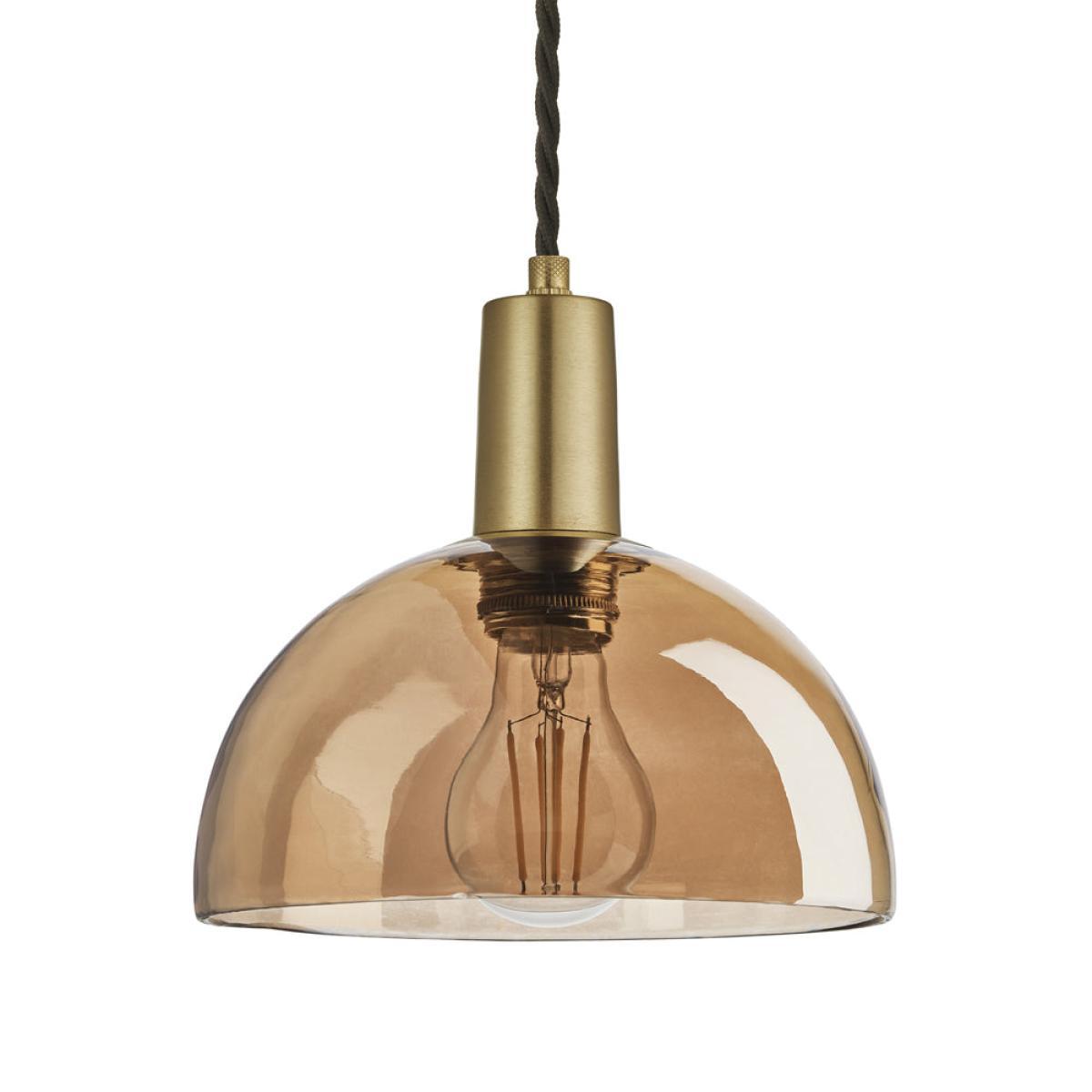 Industville Sleek Tinted Glass Dome Amber Pendant / 8 Inch Pewter Holder – image 2