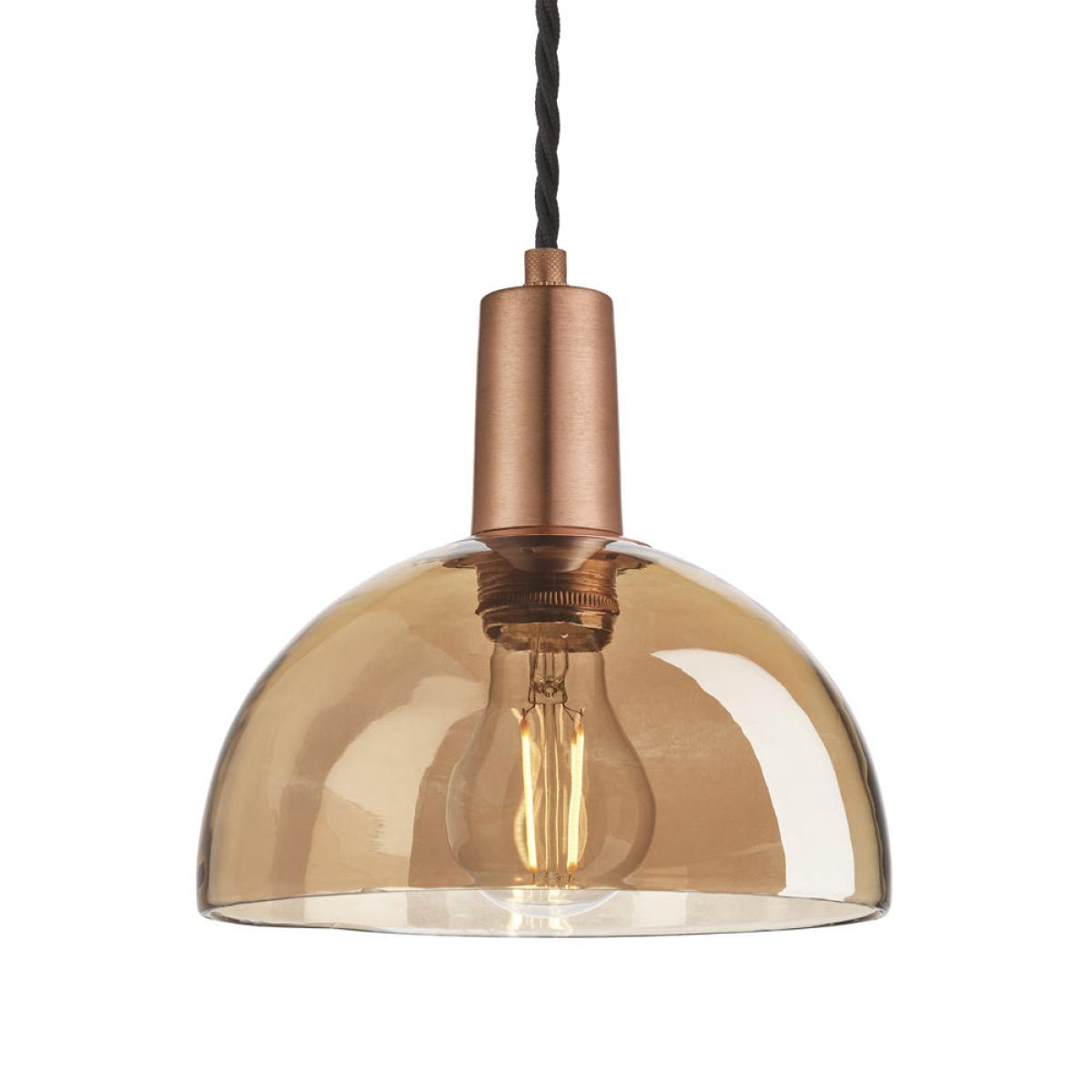 Industville Sleek Tinted Glass Dome Amber Pendant / 8 Inch Pewter Holder – image 3