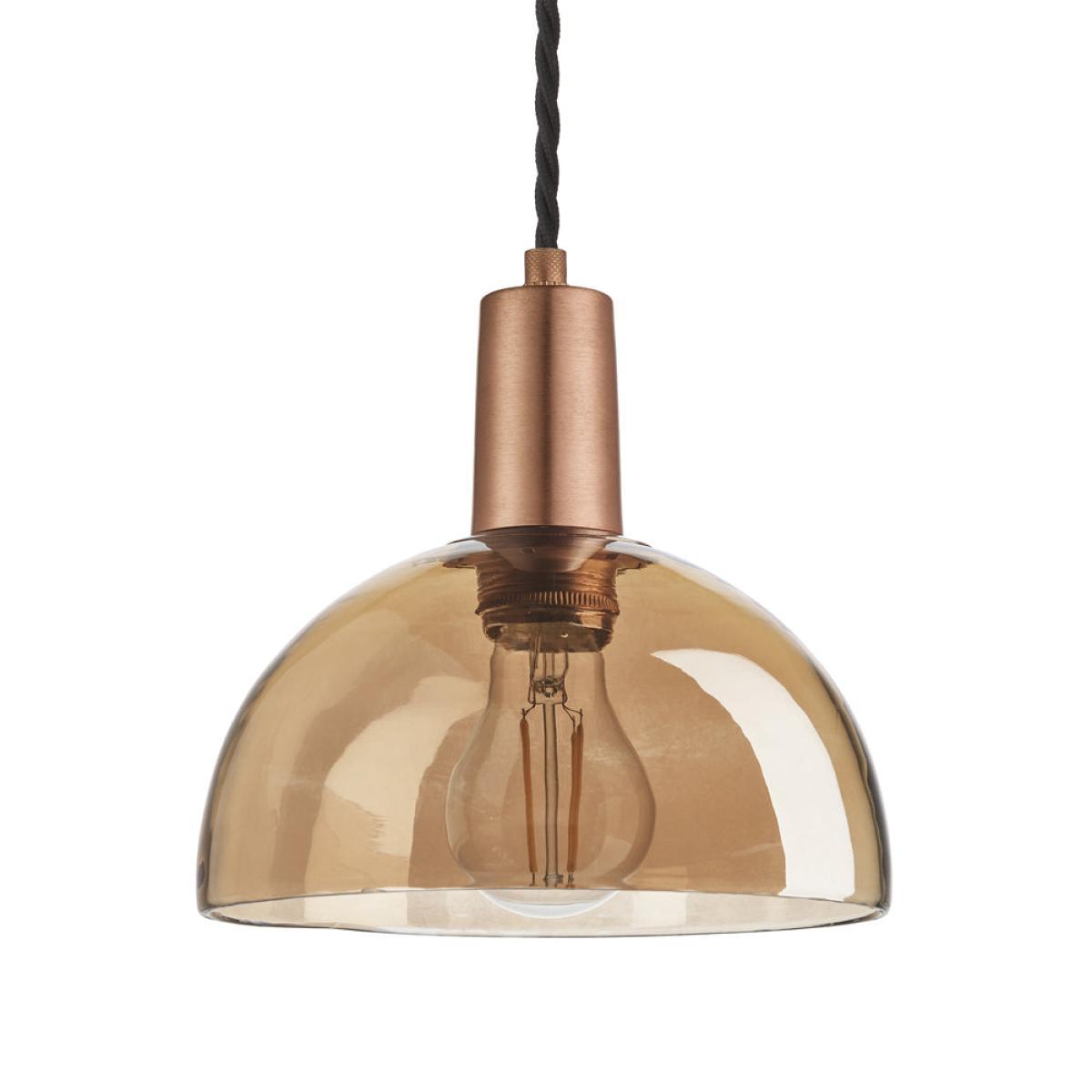 Industville Sleek Tinted Glass Dome Amber Pendant / 8 Inch Pewter Holder – image 4