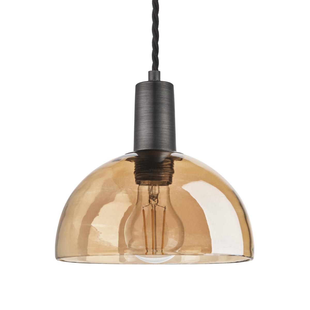 Industville Sleek Tinted Glass Dome Amber Pendant / 8 Inch Pewter Holder – image 6