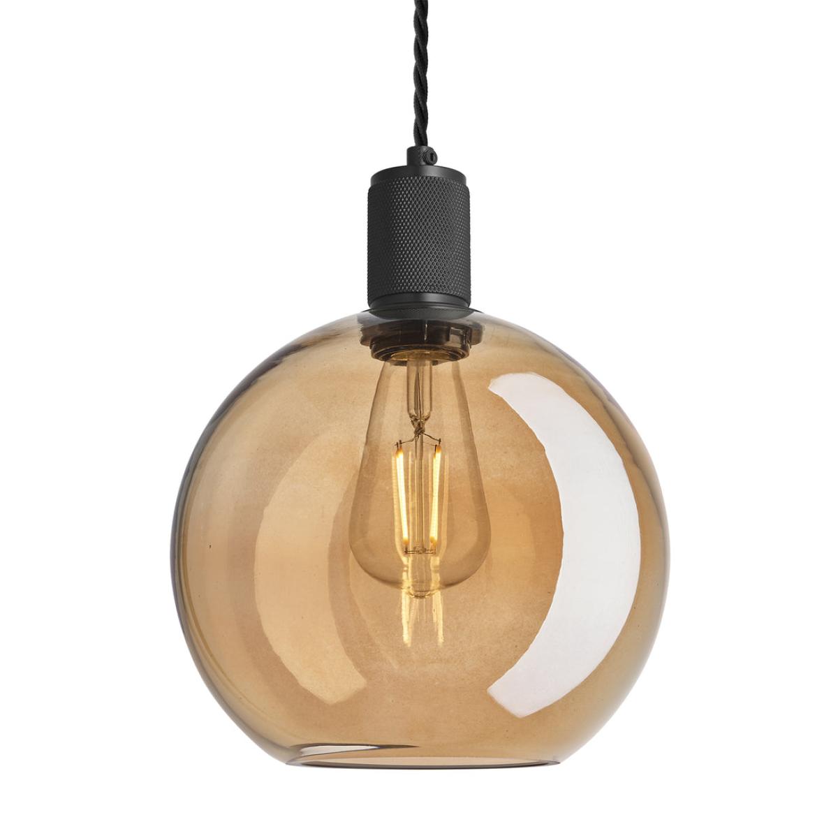 Industville Knurled Tinted Glass Globe Pendant Light in Amber with Black Holder / Small – image 2