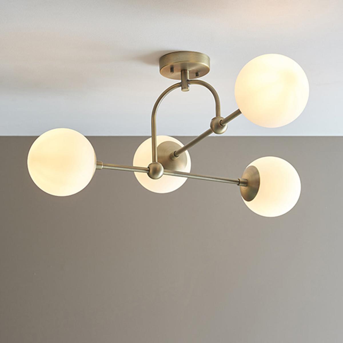 Olivia's Camila 4 Arm Matt Antique Brass And Opal Glass Semi Flush Light – image 2