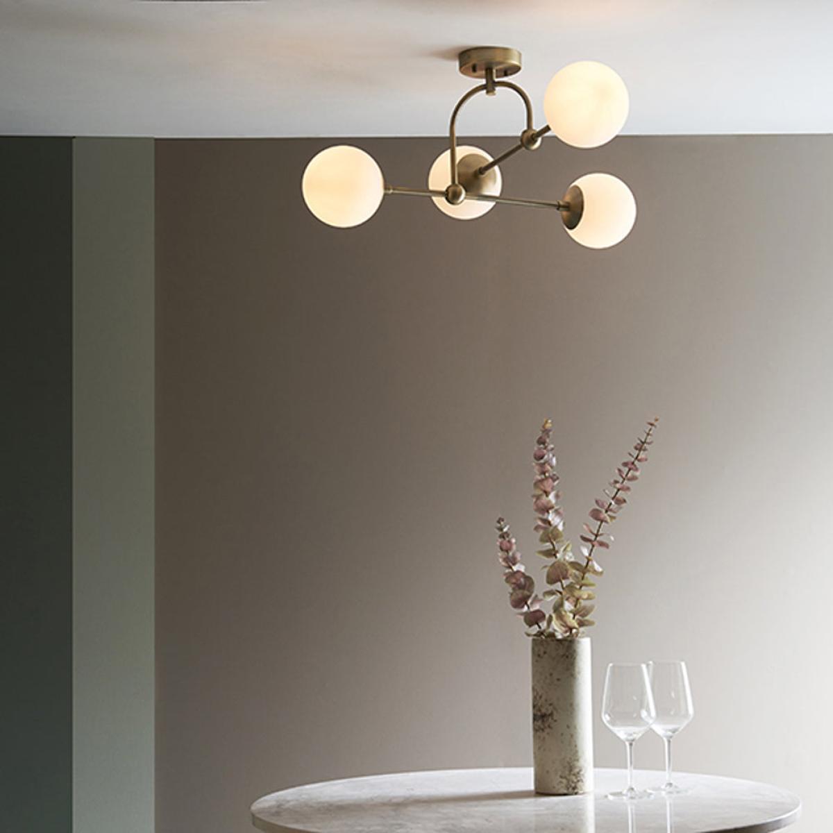 Olivia's Camila 4 Arm Matt Antique Brass And Opal Glass Semi Flush Light – image 3