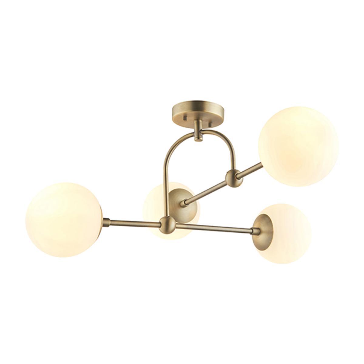 Olivia's Camila 4 Arm Matt Antique Brass And Opal Glass Semi Flush Light – image 1