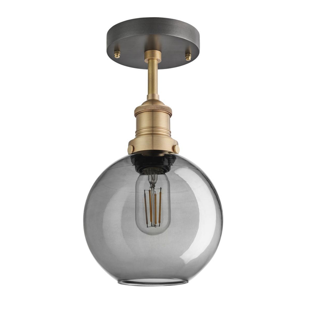 Industville Brooklyn 7 Inch Globe Flush Mount / Smoke Grey Tinted Glass and Brass Holder – image 2