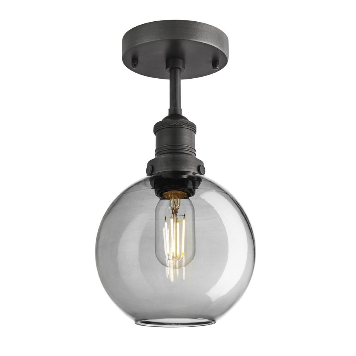 Industville Brooklyn 7 Inch Globe Flush Mount / Smoke Grey Tinted Glass and Brass Holder – image 3