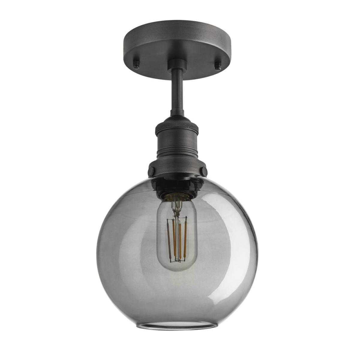 Industville Brooklyn 7 Inch Globe Flush Mount / Smoke Grey Tinted Glass and Brass Holder – image 4