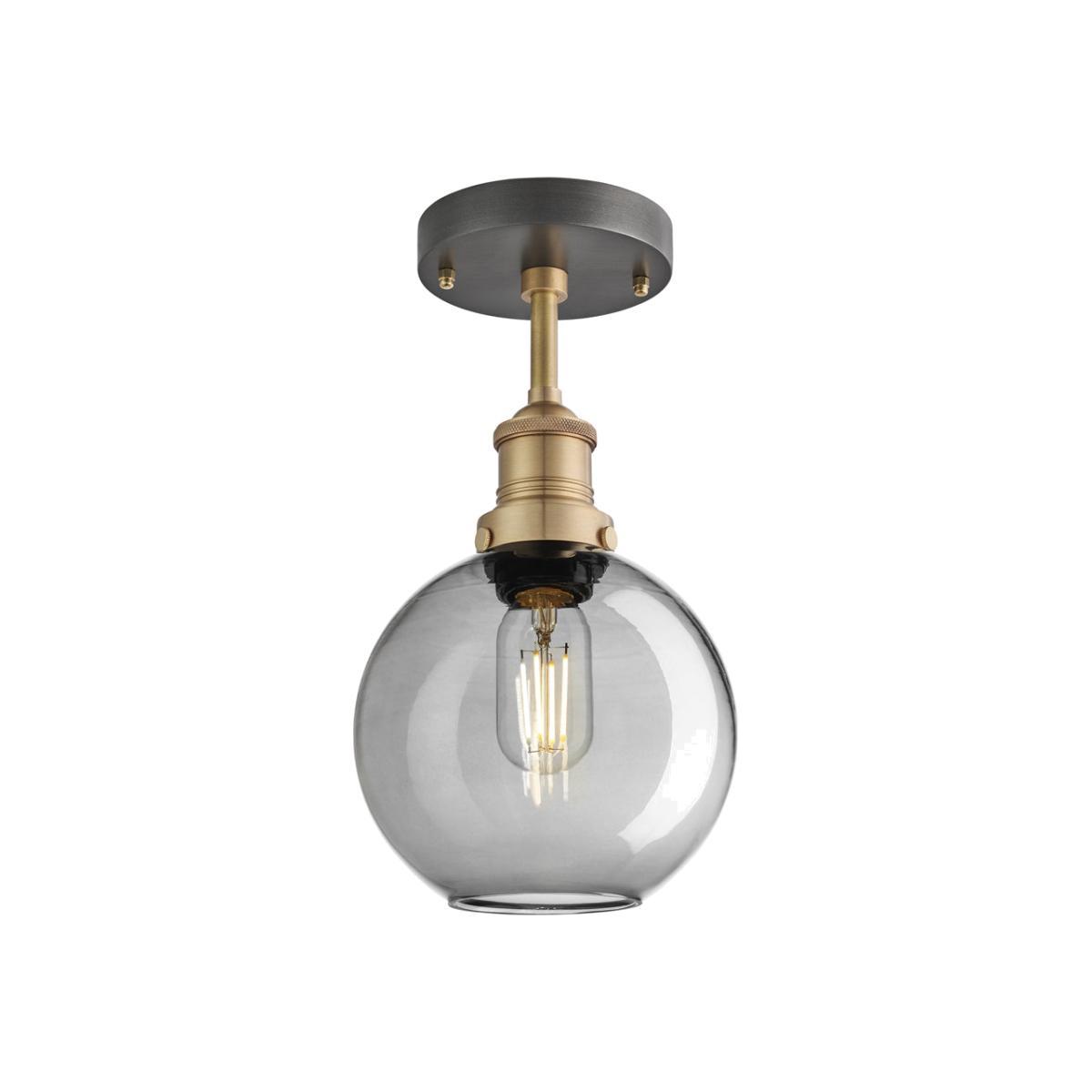 Industville Brooklyn 7 Inch Globe Flush Mount / Smoke Grey Tinted Glass and Brass Holder – image 1