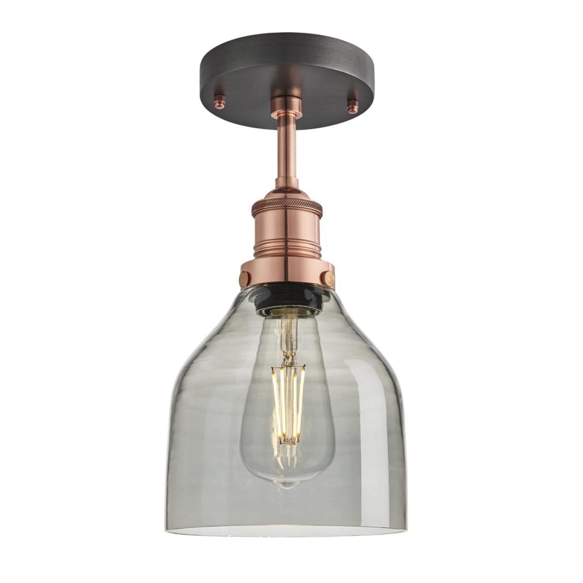 Industville Brooklyn 6 Inch Cone Flush Mount / Smoke Grey Tinted Glass and Copper Holder – image 3