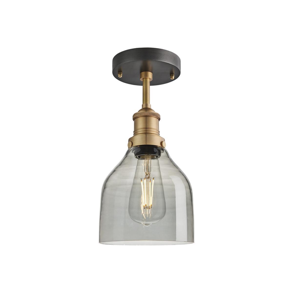 Industville Brooklyn 6 Inch Cone Flush Mount / Smoke Grey Tinted Glass and Copper Holder – image 1