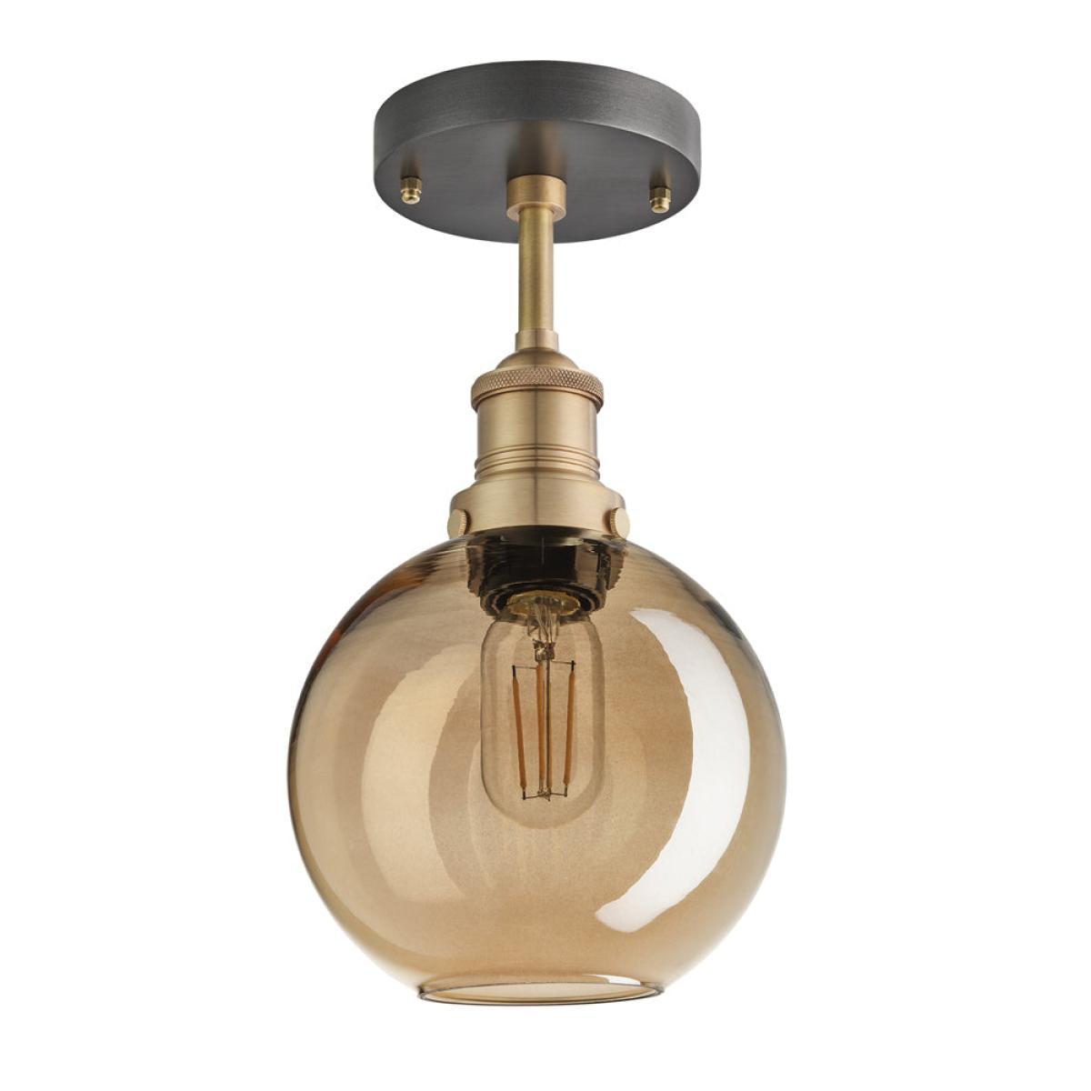 Industville Brooklyn Tinted Glass Globe Amber Flush Mount Light / 9 Inch Copper Holder – image 2