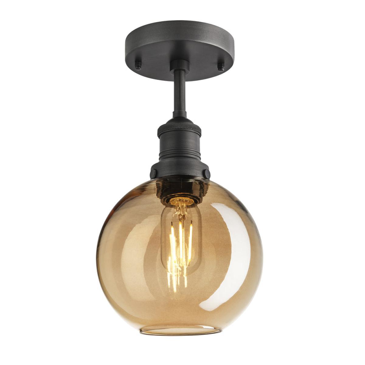 Industville Brooklyn Tinted Glass Globe Amber Flush Mount Light / 9 Inch Copper Holder – image 3