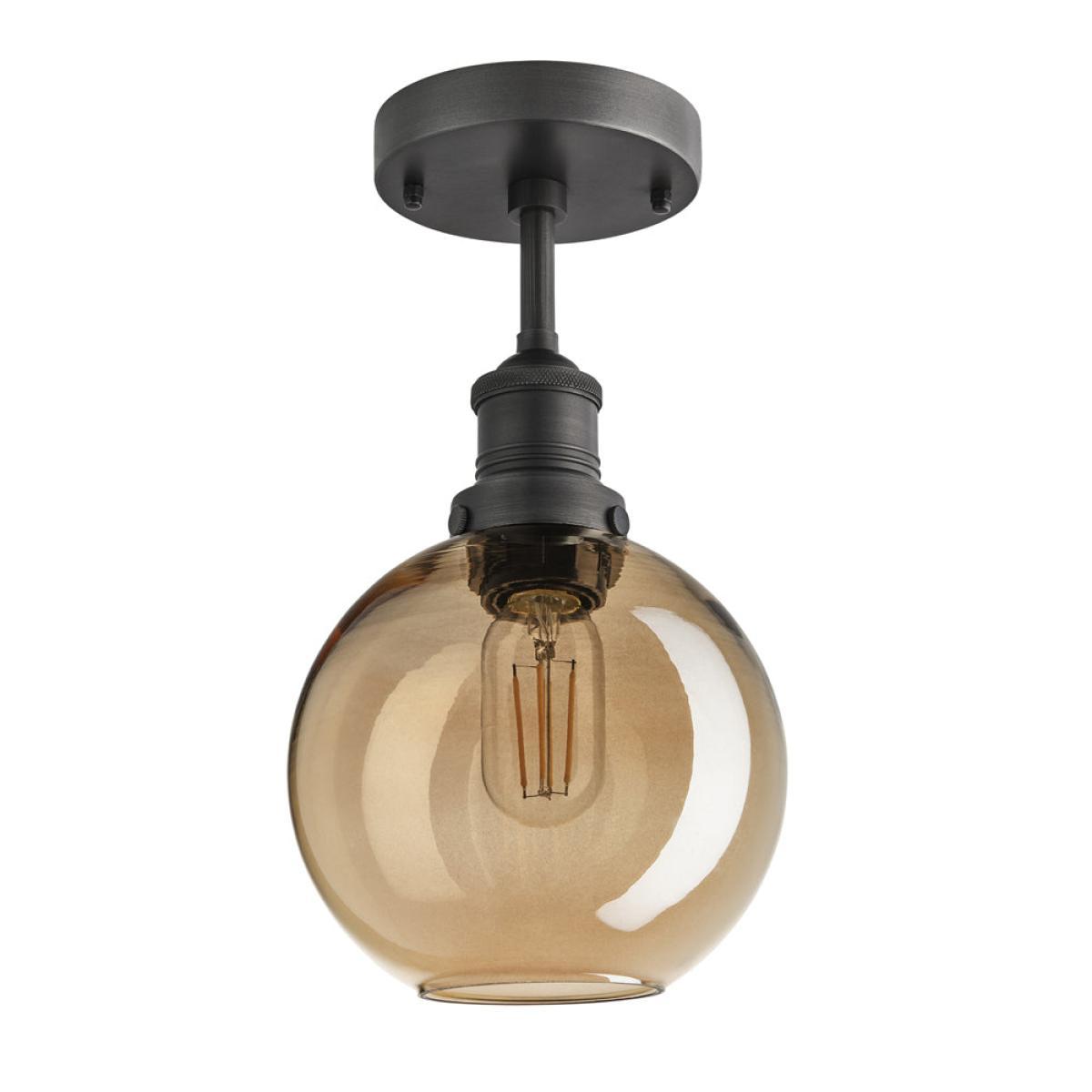 Industville Brooklyn Tinted Glass Globe Amber Flush Mount Light / 9 Inch Copper Holder – image 4