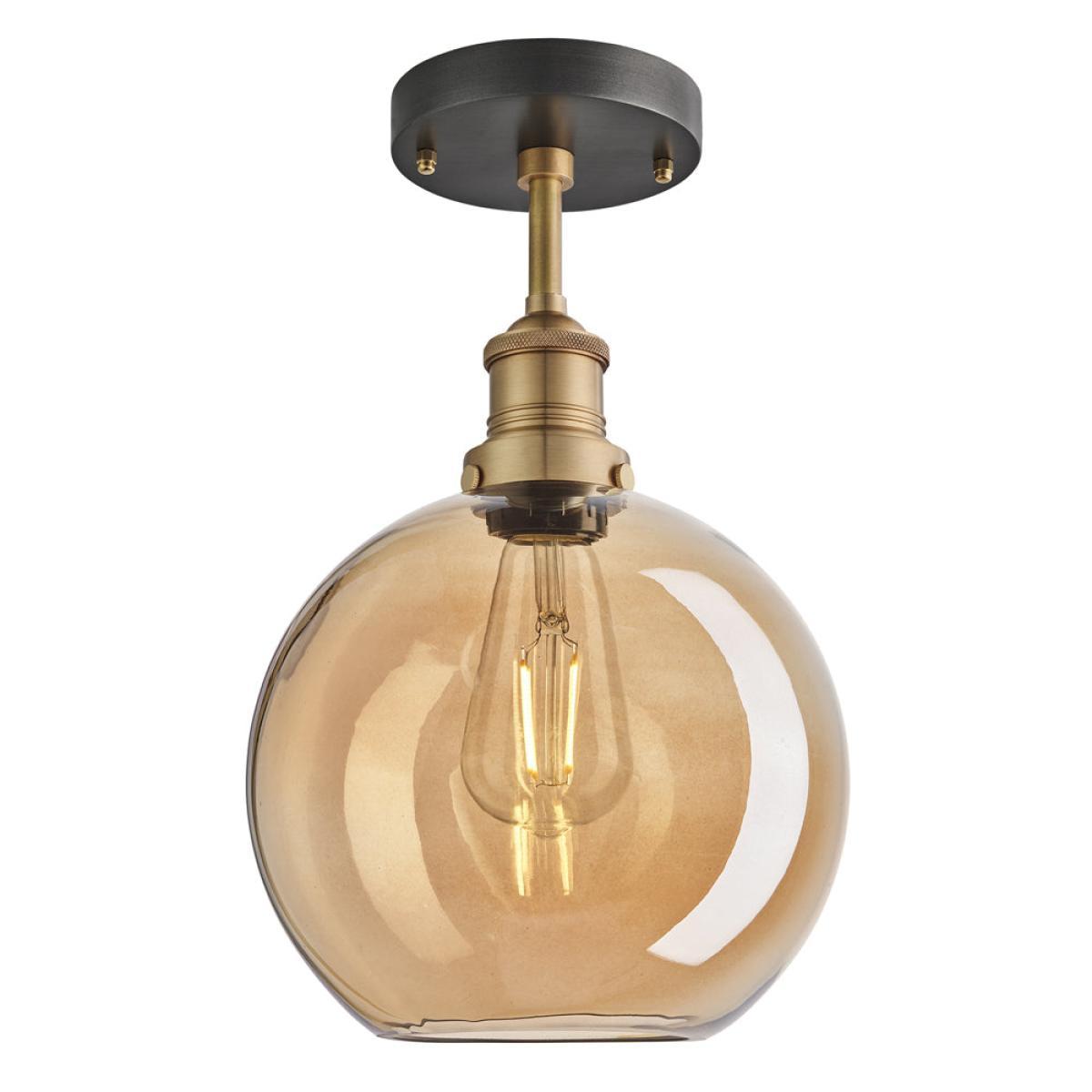 Industville Brooklyn Tinted Glass Globe Amber Flush Mount Light / 9 Inch Copper Holder – image 5