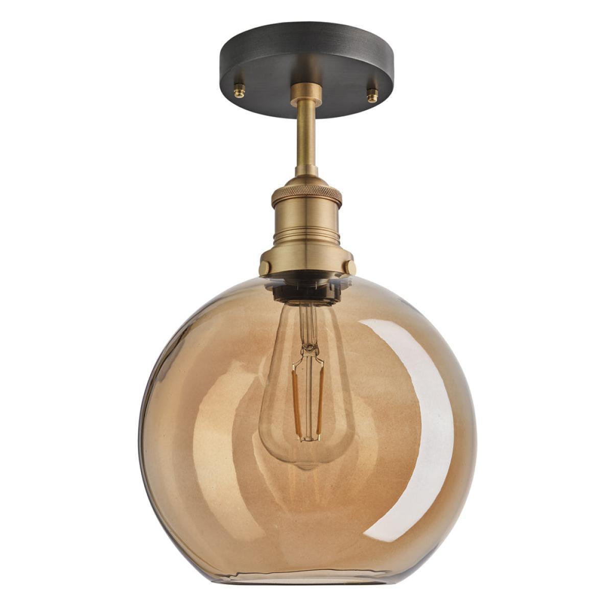 Industville Brooklyn Tinted Glass Globe Amber Flush Mount Light / 9 Inch Copper Holder – image 6