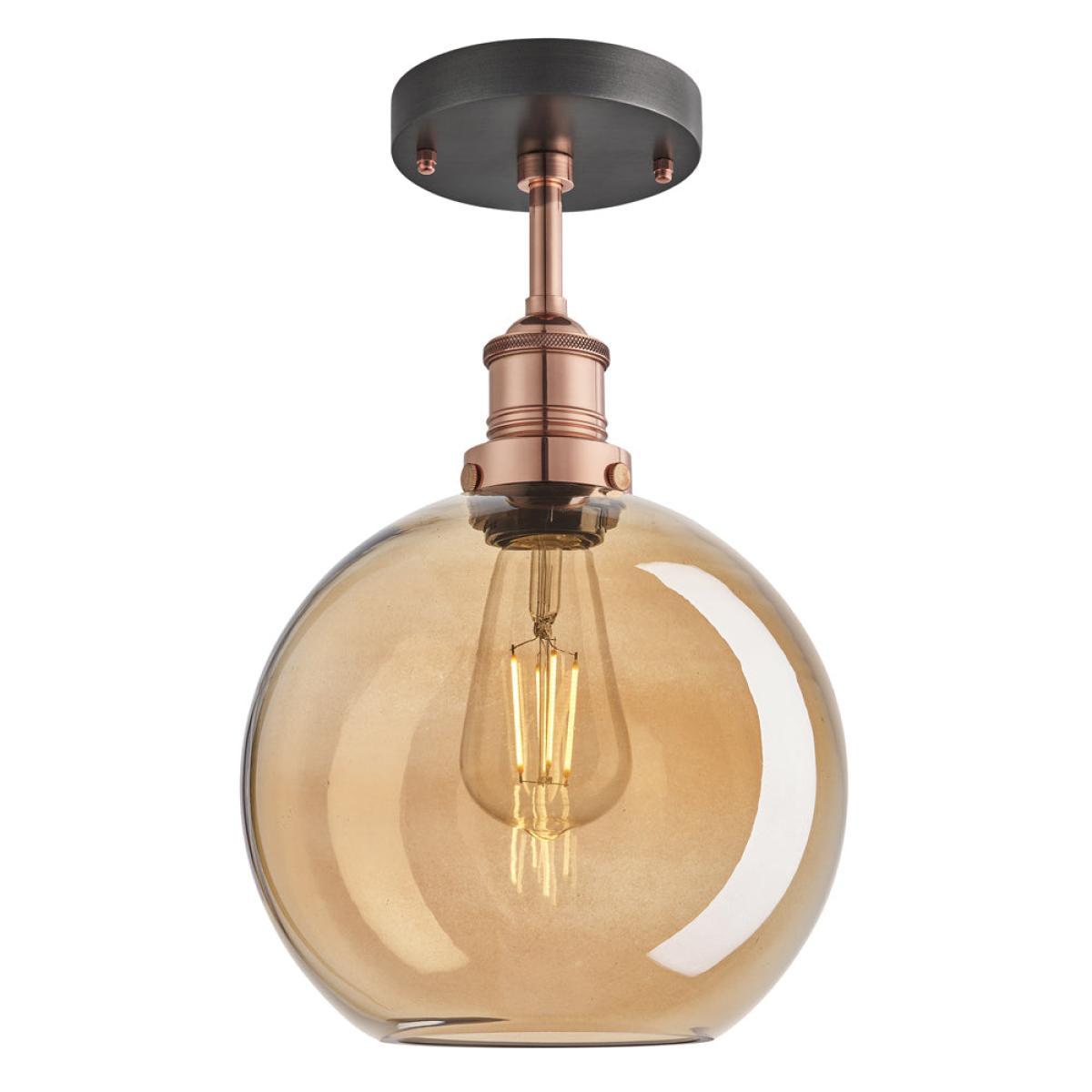 Industville Brooklyn Tinted Glass Globe Amber Flush Mount Light / 9 Inch Copper Holder – image 7
