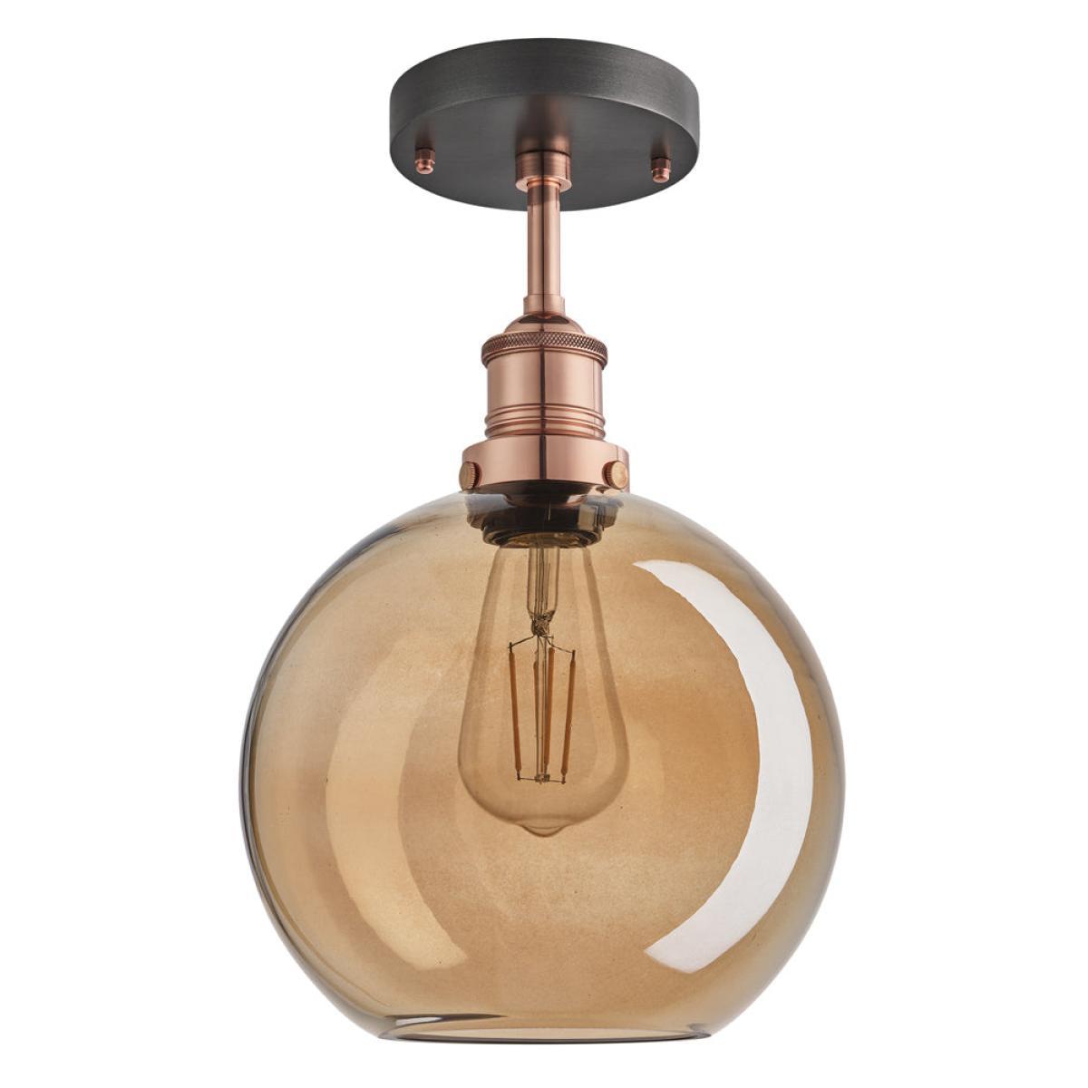 Industville Brooklyn Tinted Glass Globe Amber Flush Mount Light / 9 Inch Copper Holder – image 8