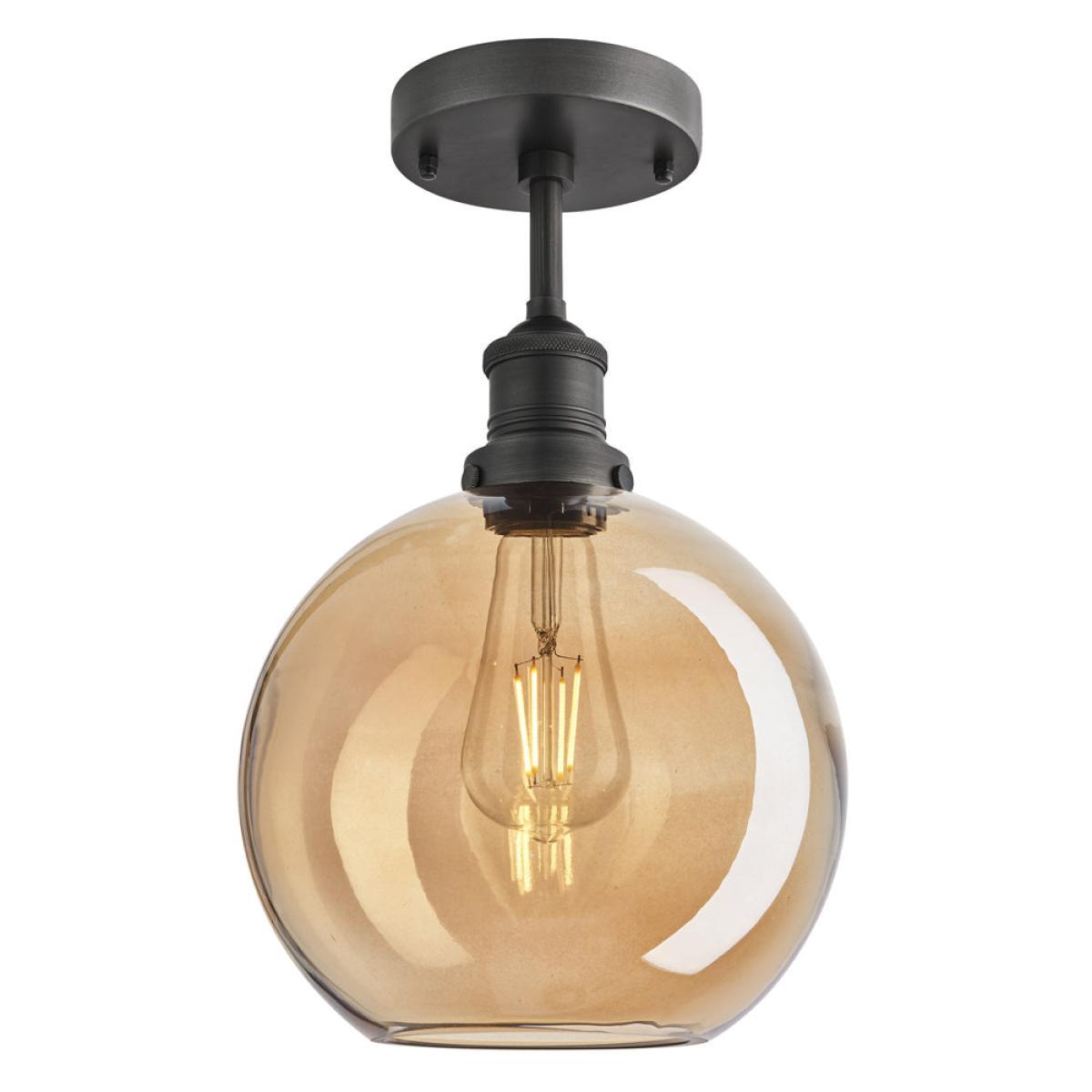 Industville Brooklyn Tinted Glass Globe Amber Flush Mount Light / 9 Inch Copper Holder – image 9