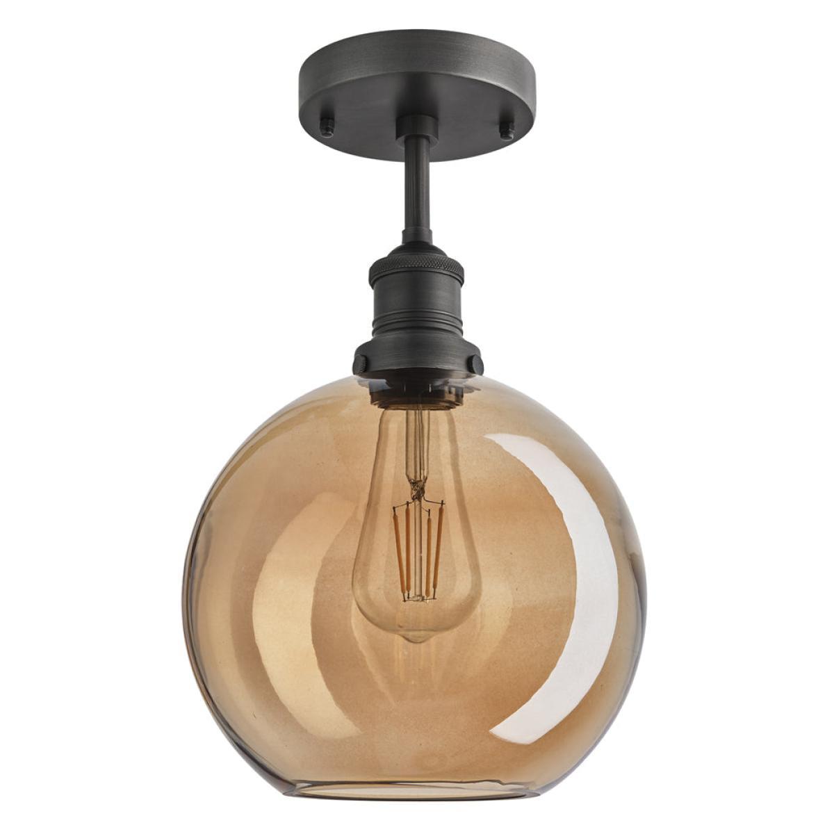 Industville Brooklyn Tinted Glass Globe Amber Flush Mount Light / 9 Inch Copper Holder – image 10