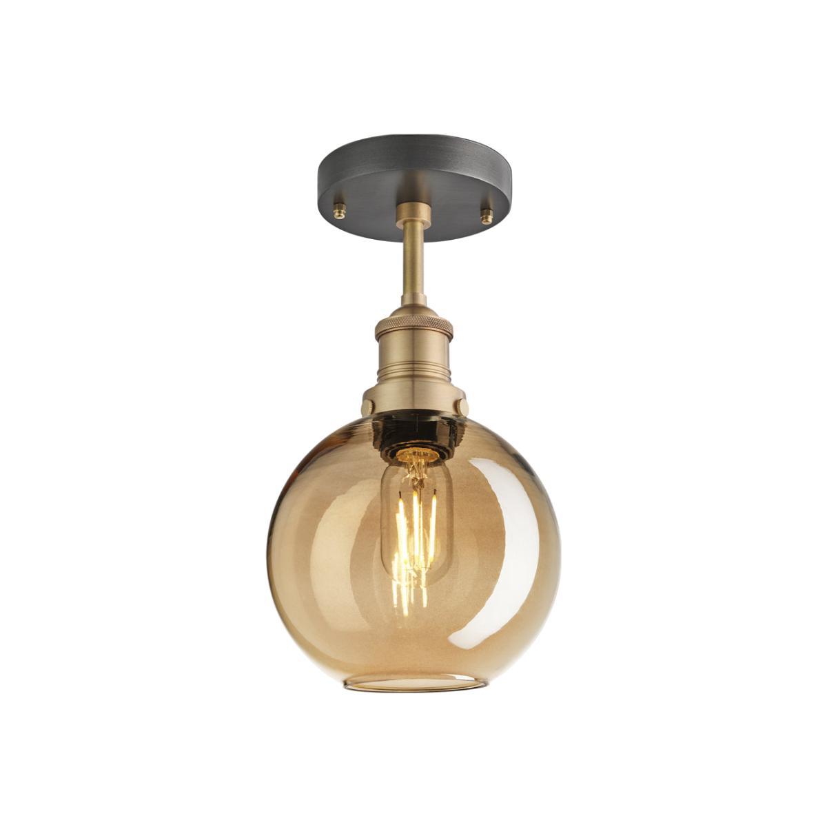 Industville Brooklyn Tinted Glass Globe Amber Flush Mount Light / 9 Inch Copper Holder – image 1