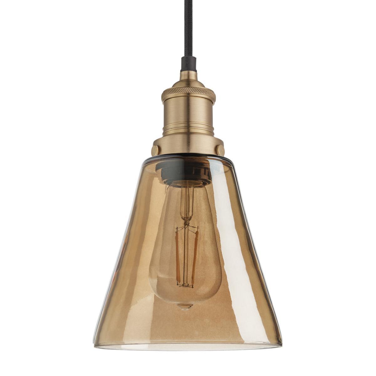 Industville Brooklyn Tinted Glass Flask Amber Pendant / 6 Inch Pewter Holder – image 2