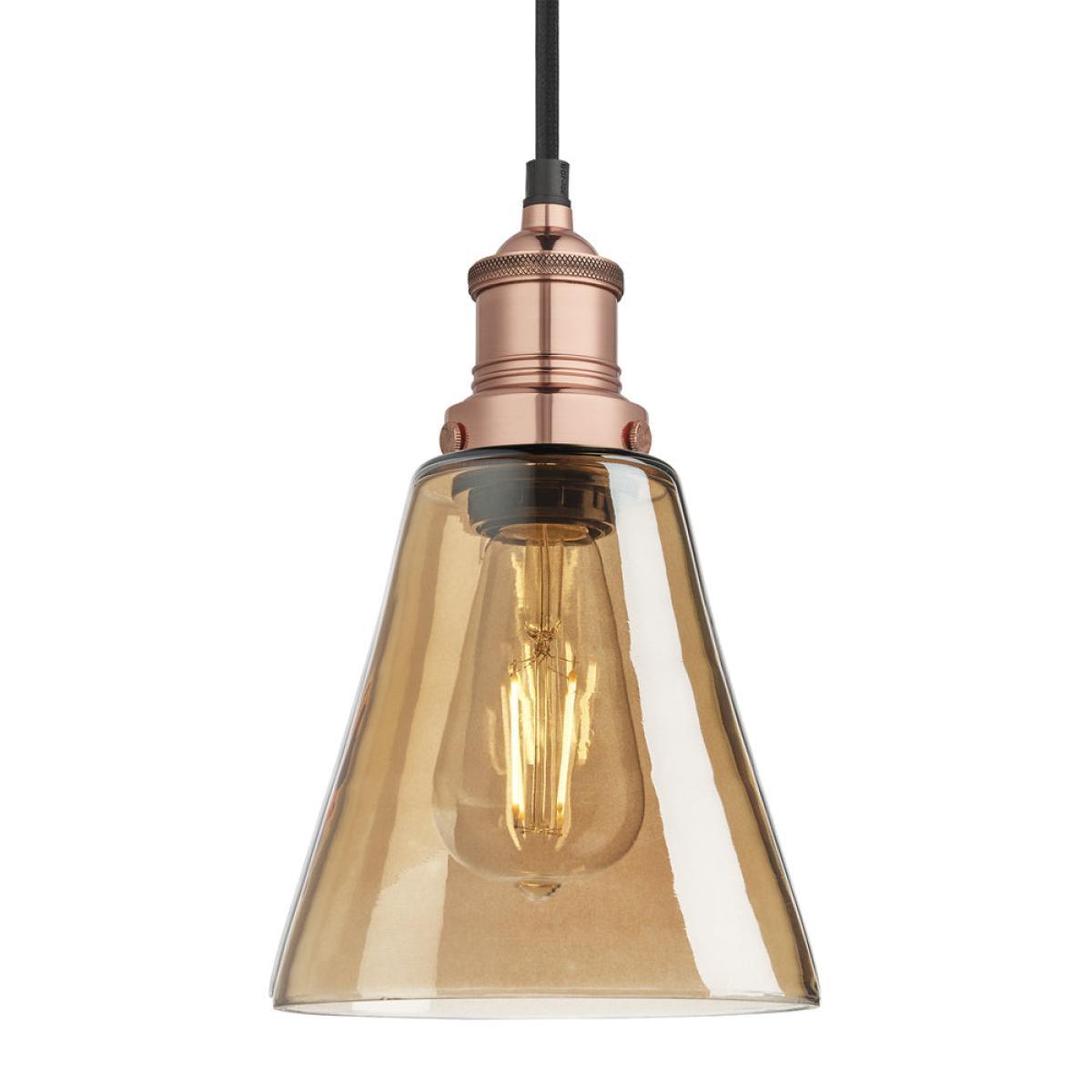 Industville Brooklyn Tinted Glass Flask Amber Pendant / 6 Inch Pewter Holder – image 3