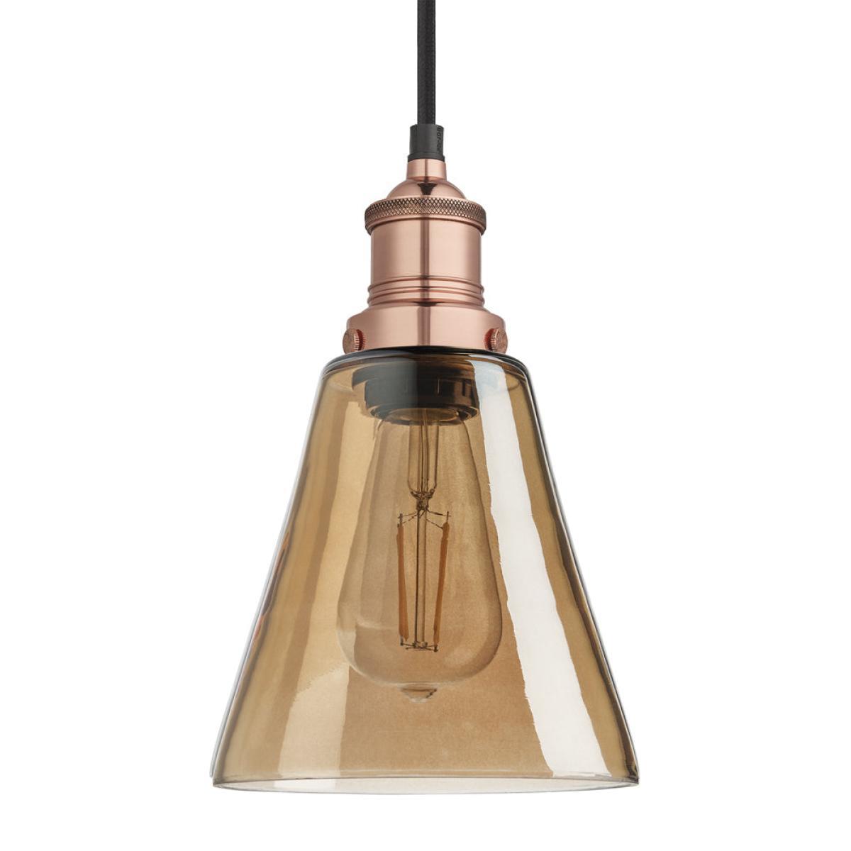 Industville Brooklyn Tinted Glass Flask Amber Pendant / 6 Inch Pewter Holder – image 4