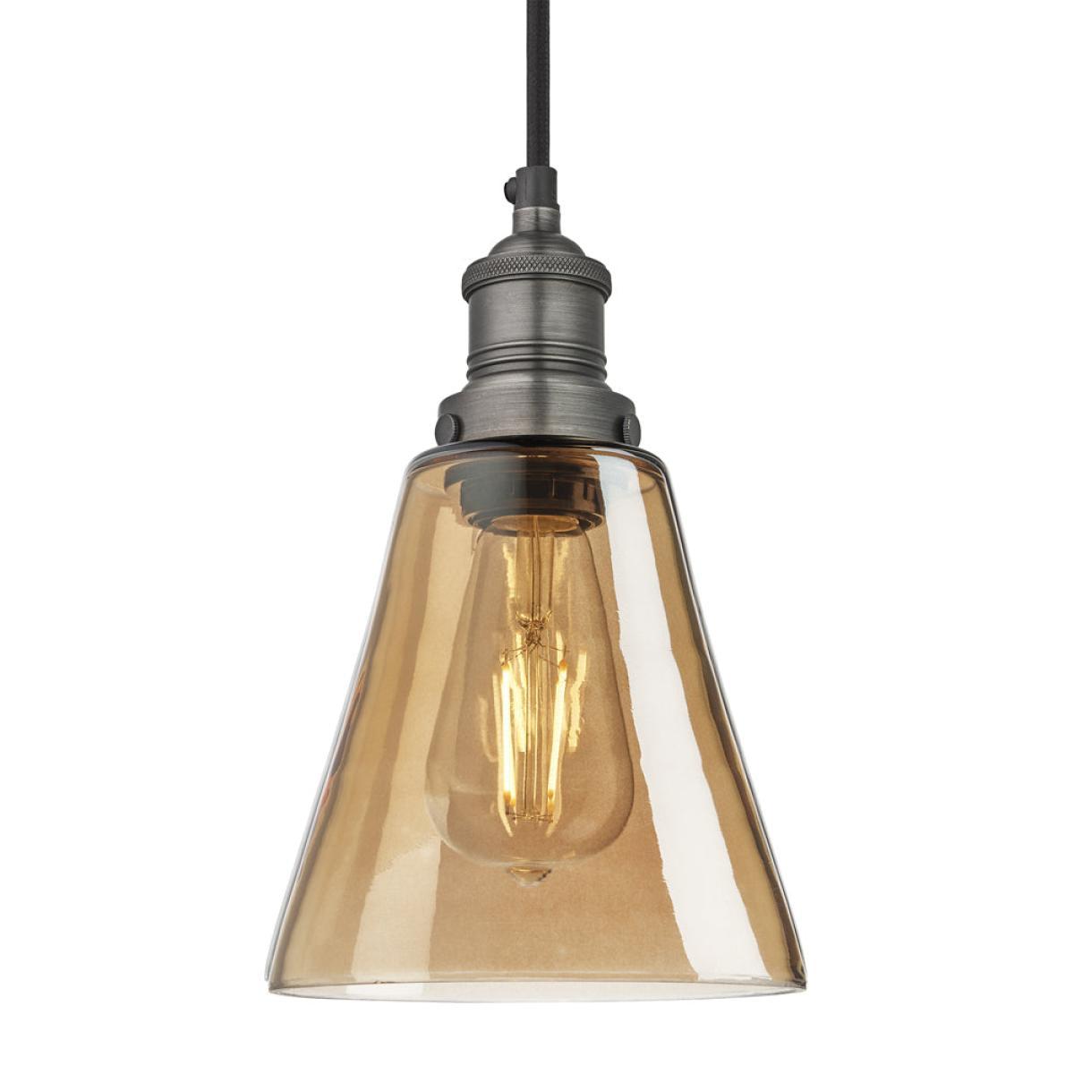 Industville Brooklyn Tinted Glass Flask Amber Pendant / 6 Inch Pewter Holder – image 5