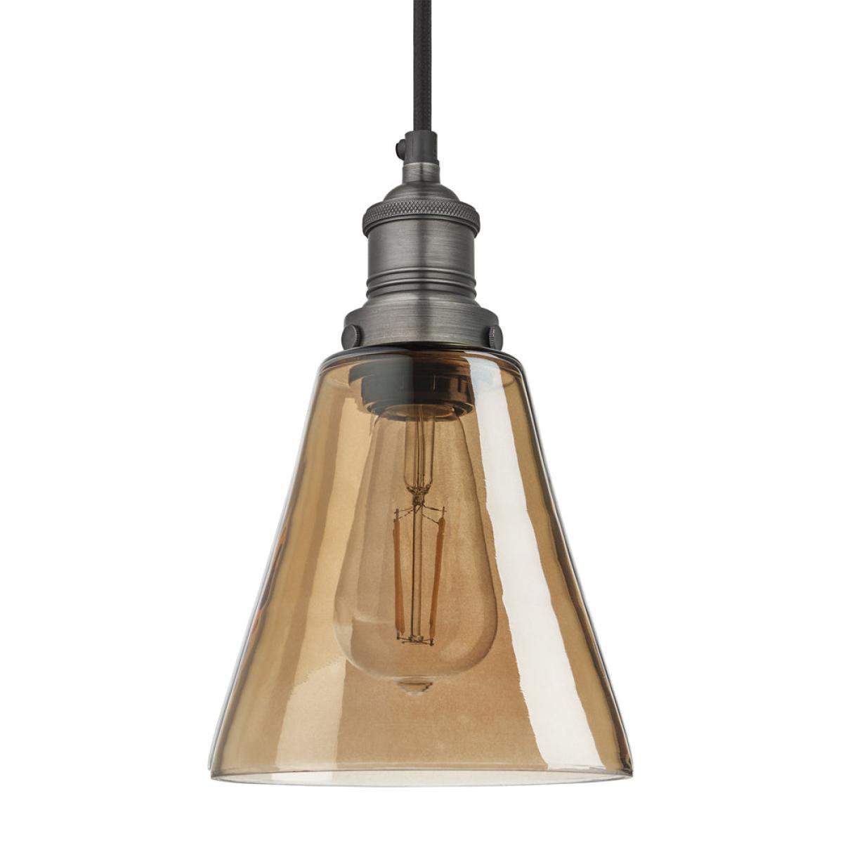 Industville Brooklyn Tinted Glass Flask Amber Pendant / 6 Inch Pewter Holder – image 6