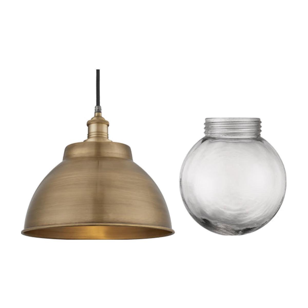 Industville Brooklyn Outdoor & Bathroom Dome Pendant - 13 Inch - Globe and Brass Dome with Brass Holder / Brass / Globe