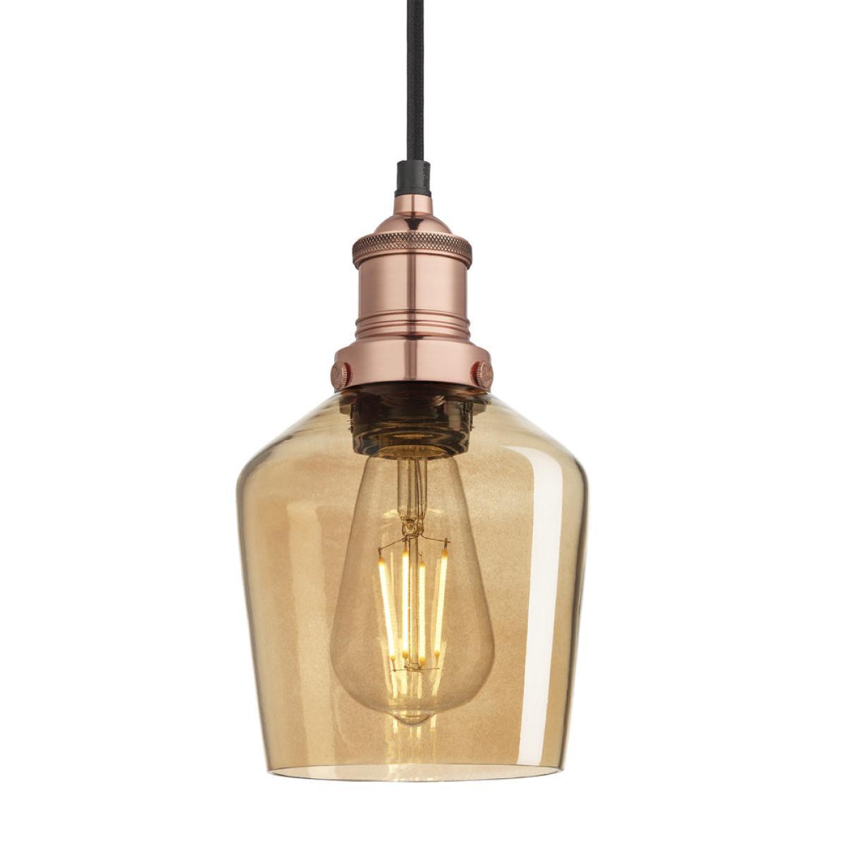 Industville Brooklyn Tinted Glass Schoolhouse Amber Pendant / 10 Inch Copper Holder – image 13