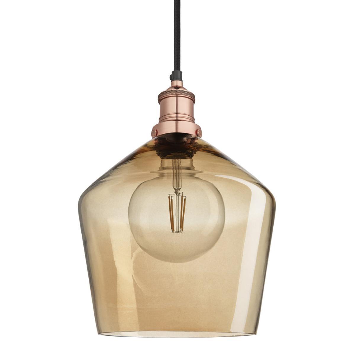 Industville Brooklyn Tinted Glass Schoolhouse Amber Pendant / 10 Inch Copper Holder – image 4