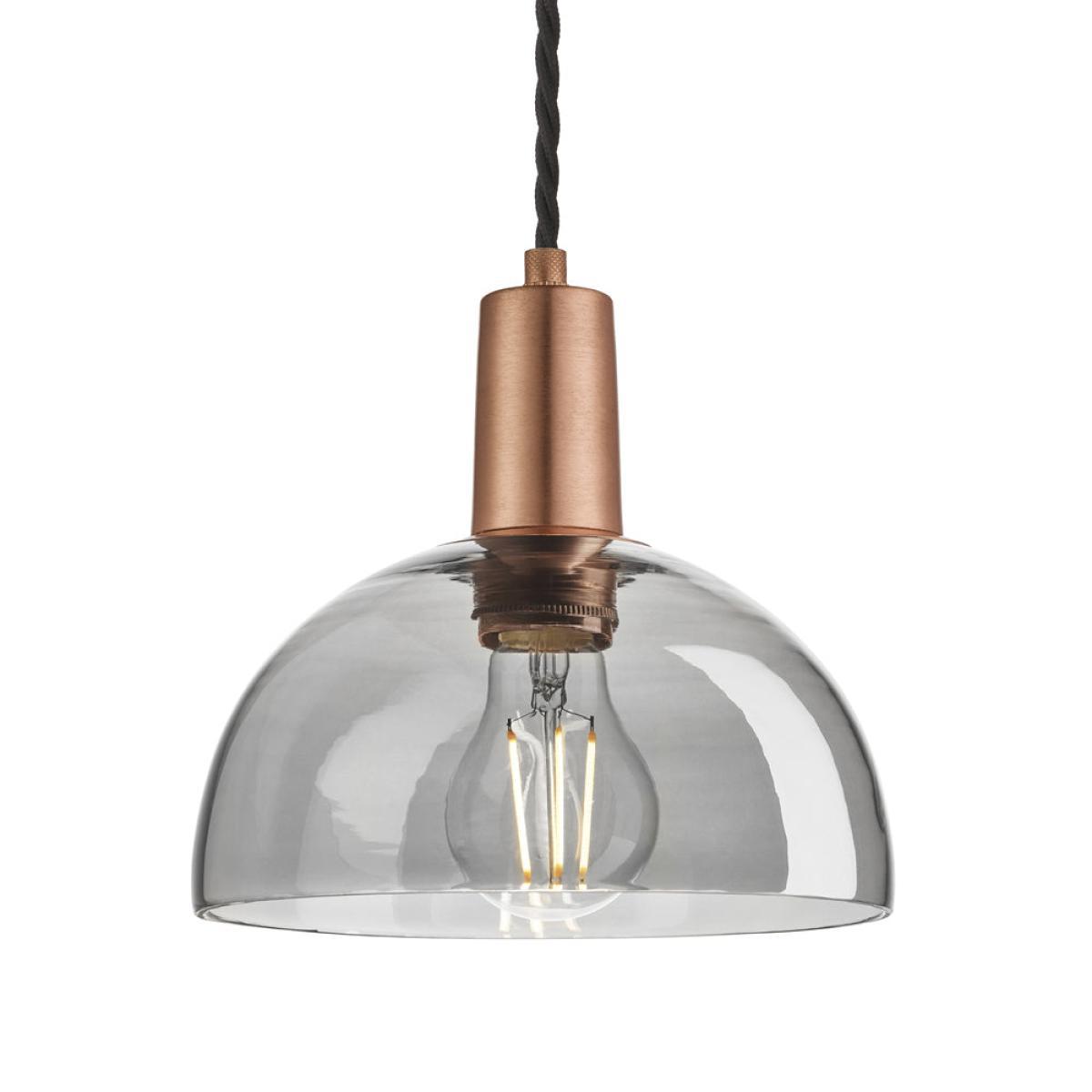 Industville Sleek 8 Inch Tinted Glass Dome Pendant / Smoke Grey Tinted Glass and Brass Holder – image 2