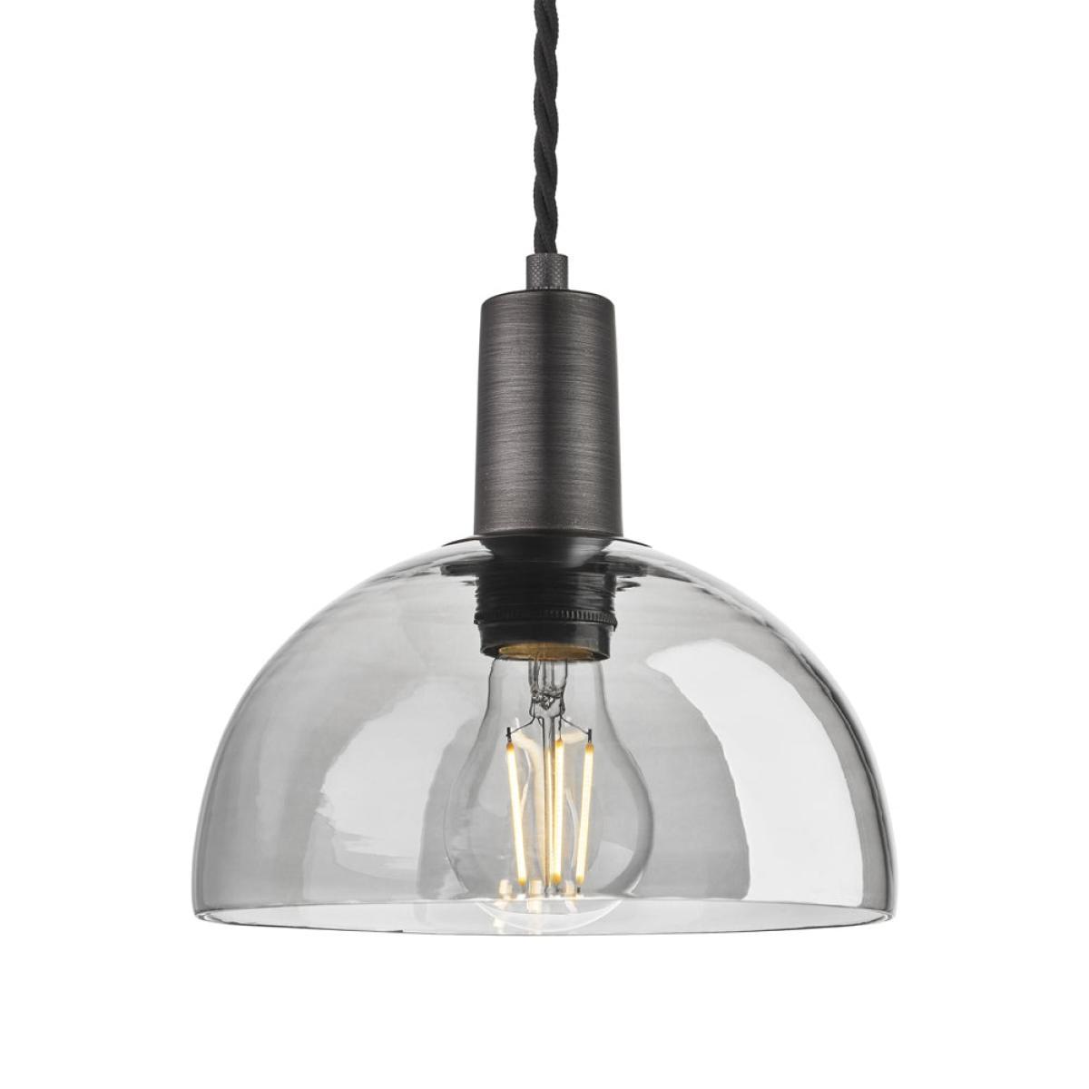 Industville Sleek 8 Inch Tinted Glass Dome Pendant / Smoke Grey Tinted Glass and Brass Holder – image 3