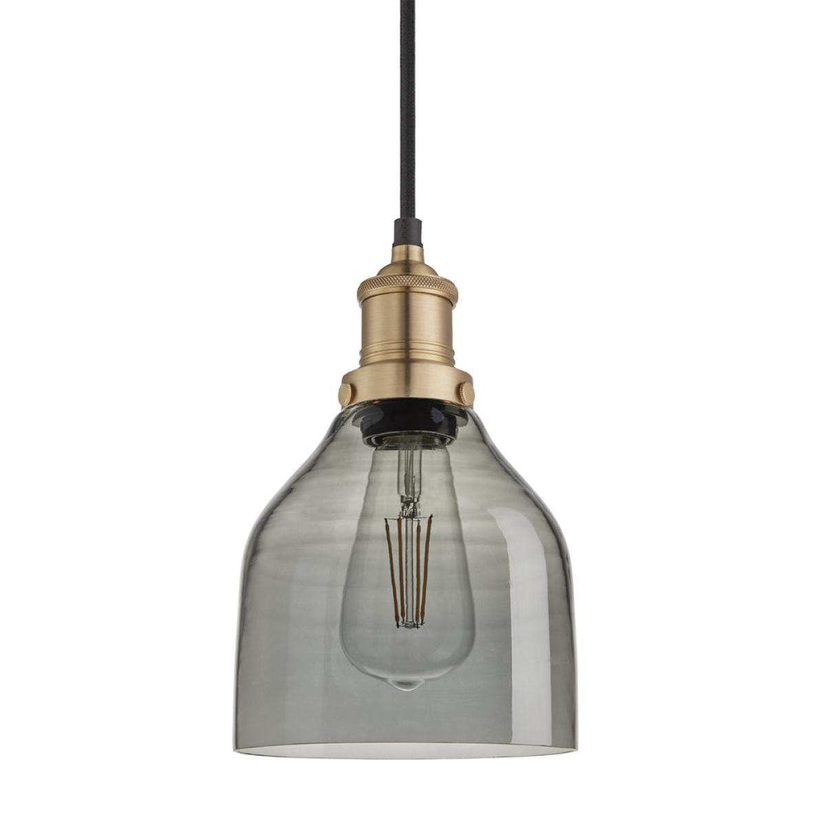 Industville Brooklyn 6 Inch Cone Pendant / Smoke Grey Tinted Glass and Copper Holder – image 2