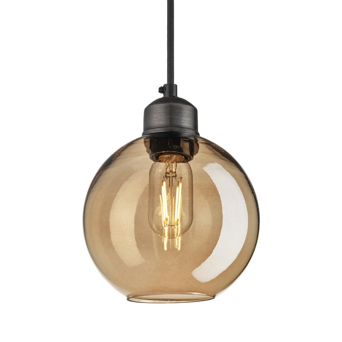 Industville Orlando Tinted Glass Globe Amber Pendant / 7 Inch Pewter Holder – image 3