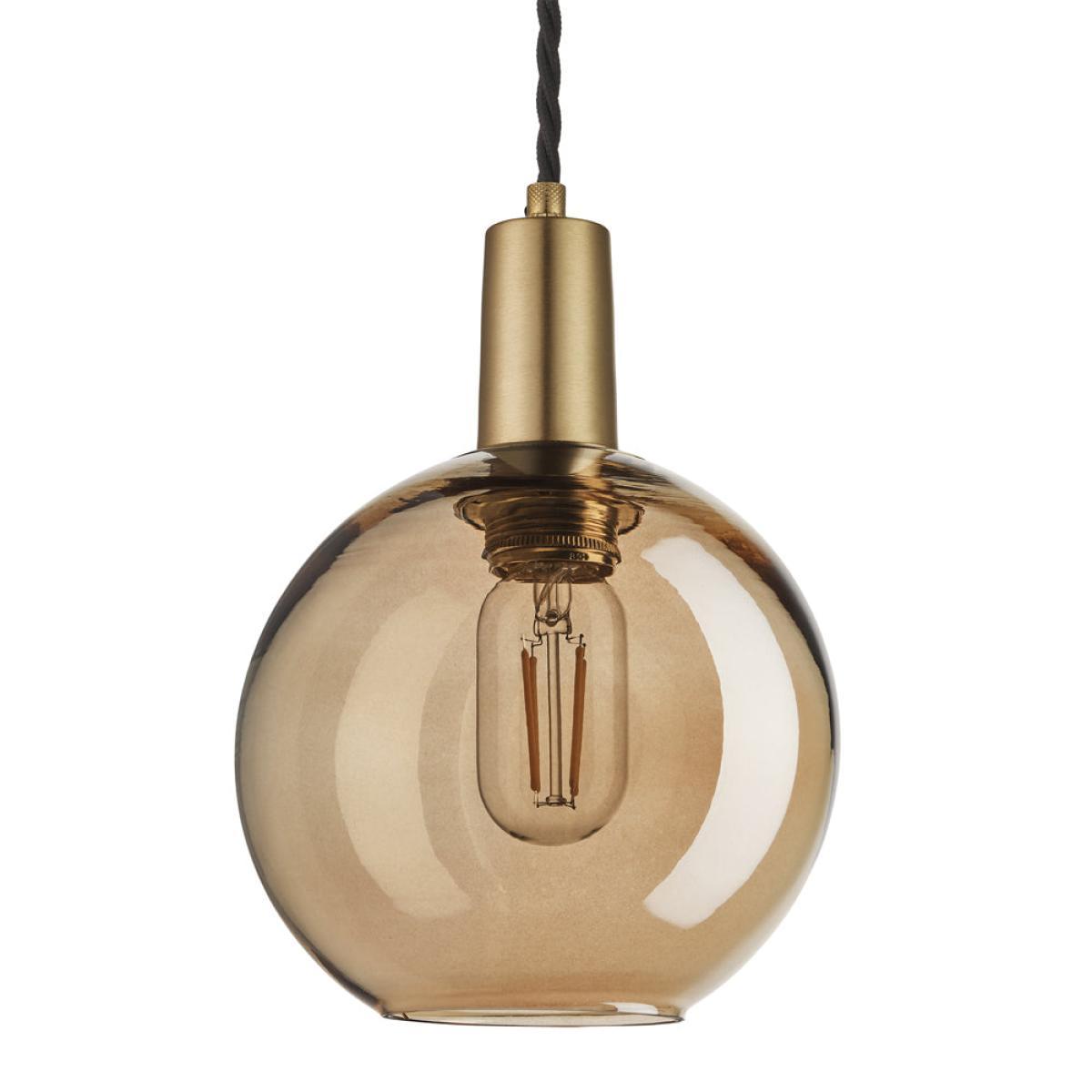 Industville Sleek Tinted Glass Globe Amber Pendant / 7 Inch Brass Holder – image 2