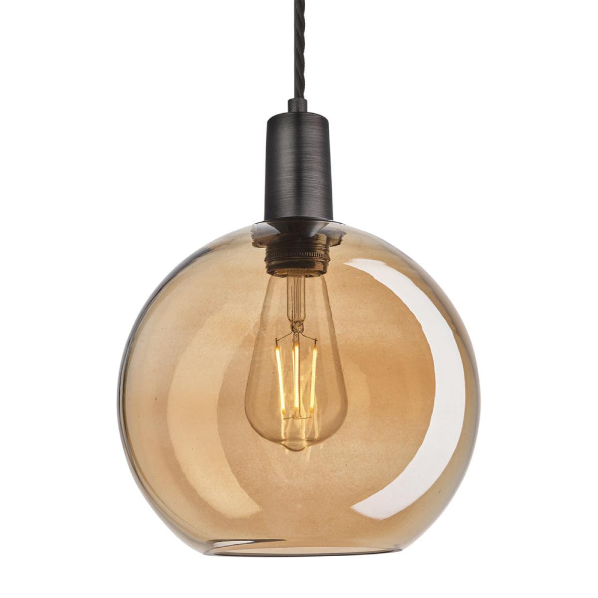 Industville Sleek Tinted Glass Globe Amber Pendant / 7 Inch Brass Holder – image 11