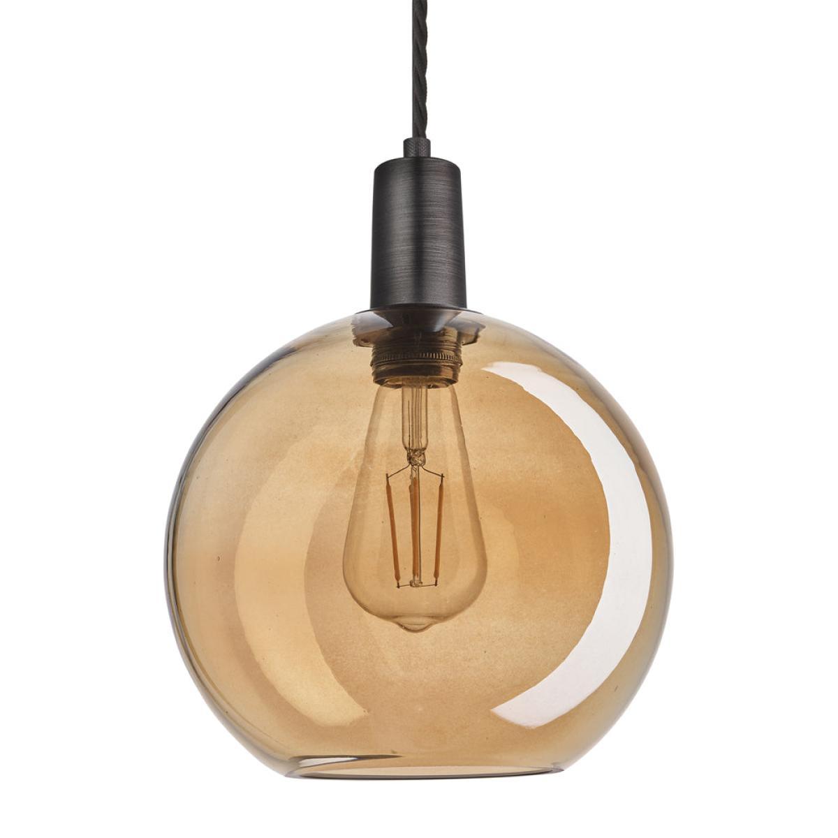 Industville Sleek Tinted Glass Globe Amber Pendant / 7 Inch Brass Holder – image 12