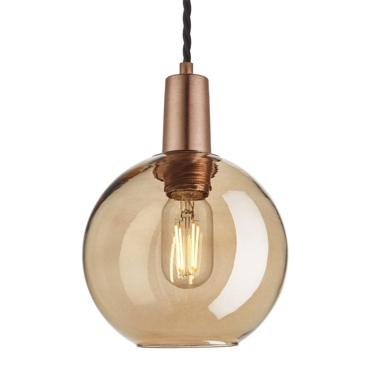 Industville Sleek Tinted Glass Globe Amber Pendant / 7 Inch Brass Holder – image 3